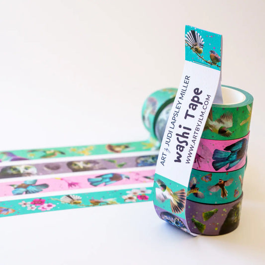 Four rolls of bird-themed washi tape